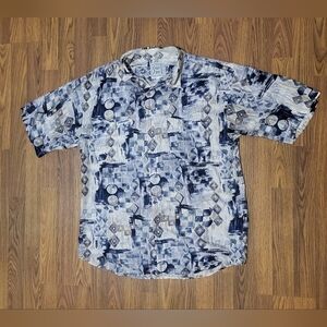 FUZI Mens Vintage 100% Silk Button Down Shirt Size Large Casual B96